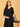 Upper body view of black embroidered maternity kurta with V-neck and delicate stitch detail.