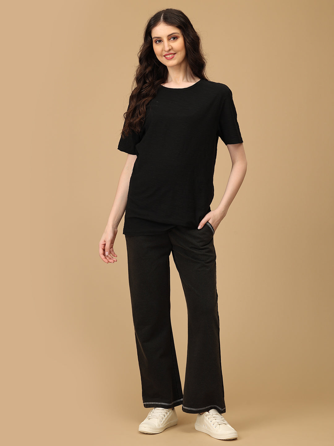 Black Maternity Knit Denims With Belly Support - Light Wash