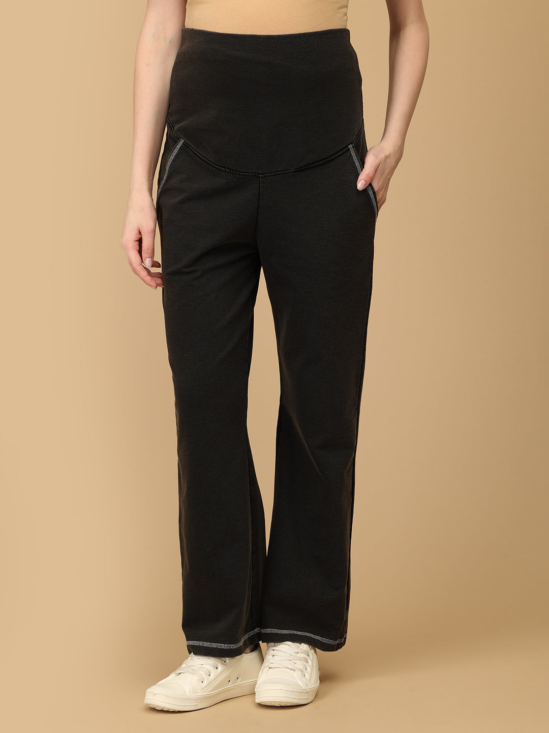 Black Maternity Knit Denims With Belly Support - Light Wash