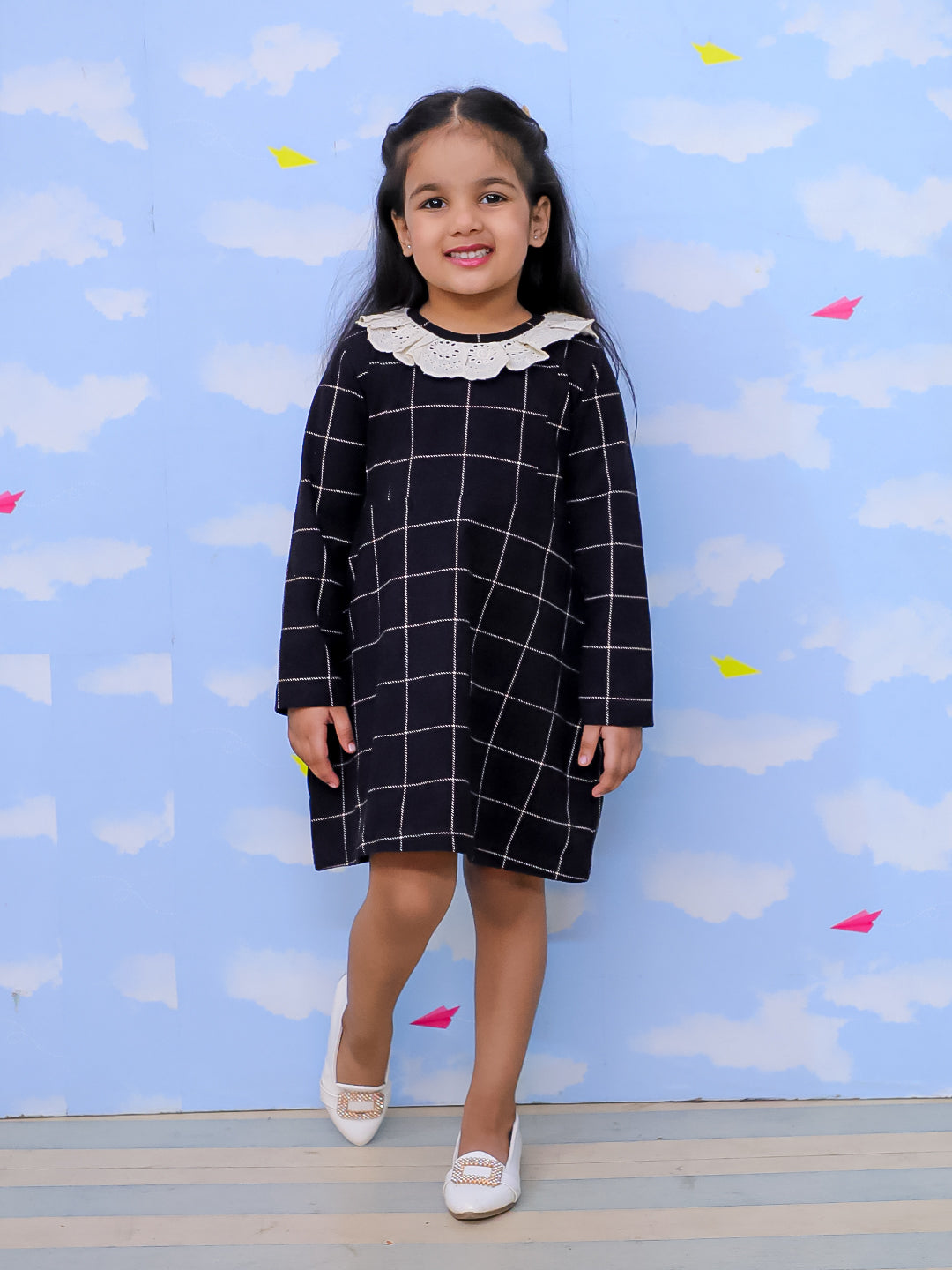 Black Plaid Flanner Girls Winter Dress