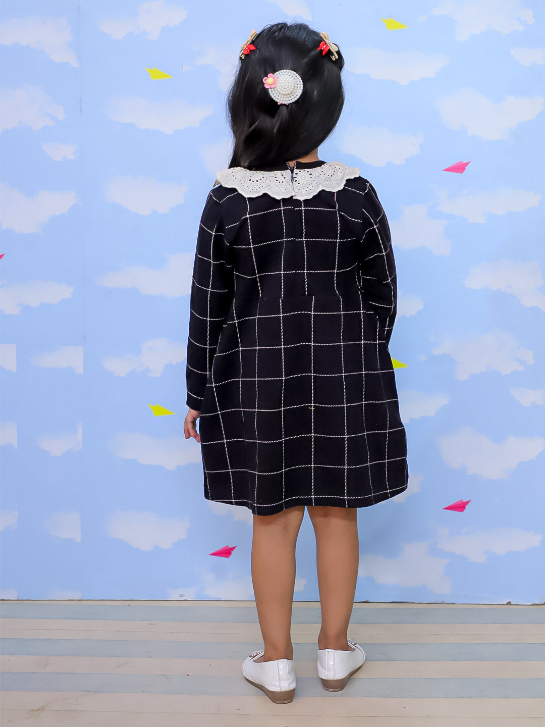 Black Plaid Flanner Girls Winter Dress