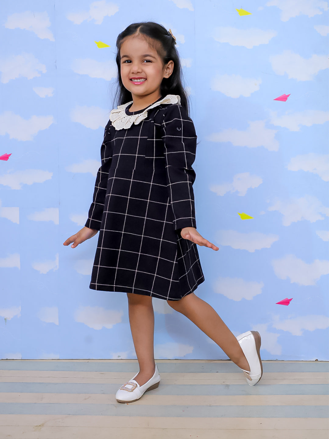 Black Plaid Flanner Girls Winter Dress