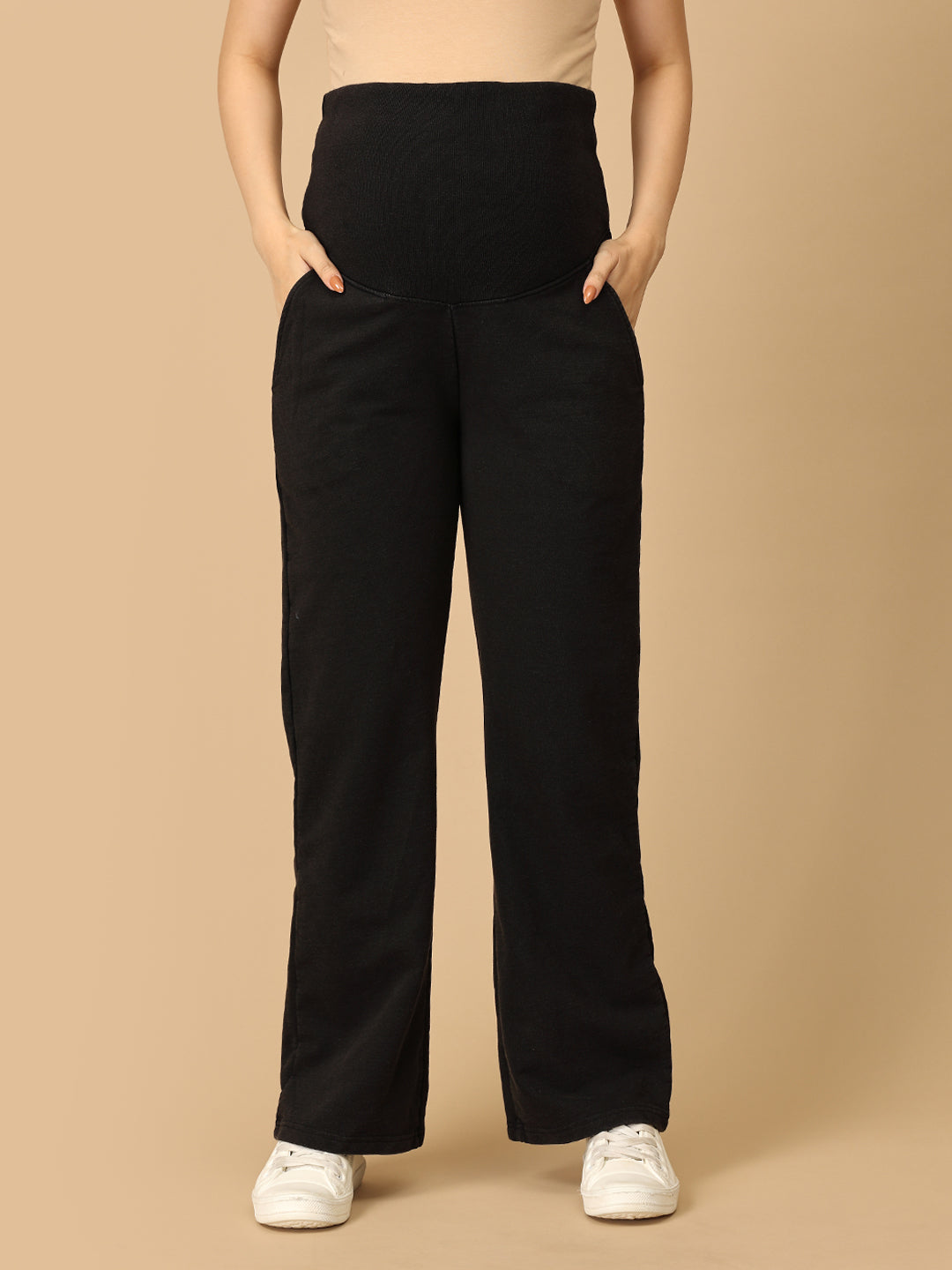 Black Maternity Knit Denims With Belly Support - Dark Wash