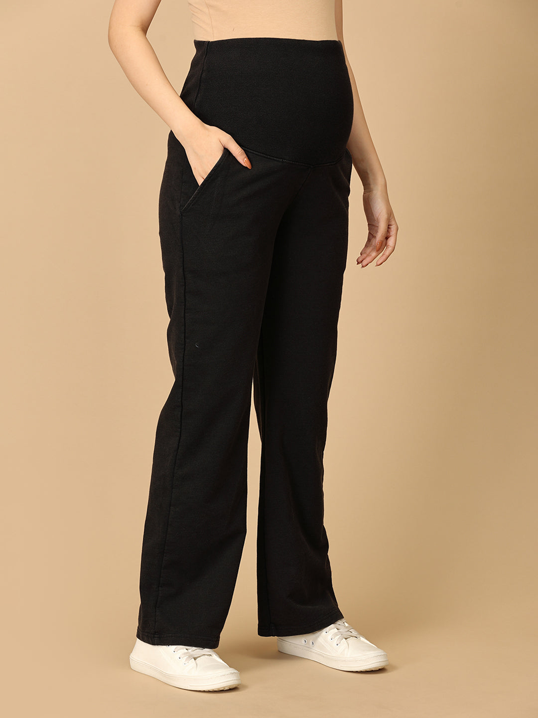 Black Maternity Knit Denims With Belly Support - Dark Wash