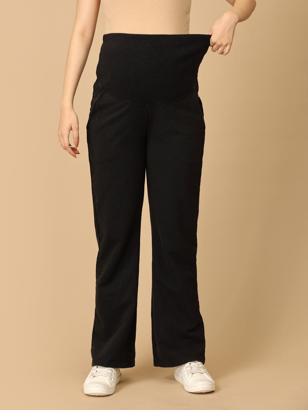 Black Maternity Knit Denims With Belly Support - Dark Wash