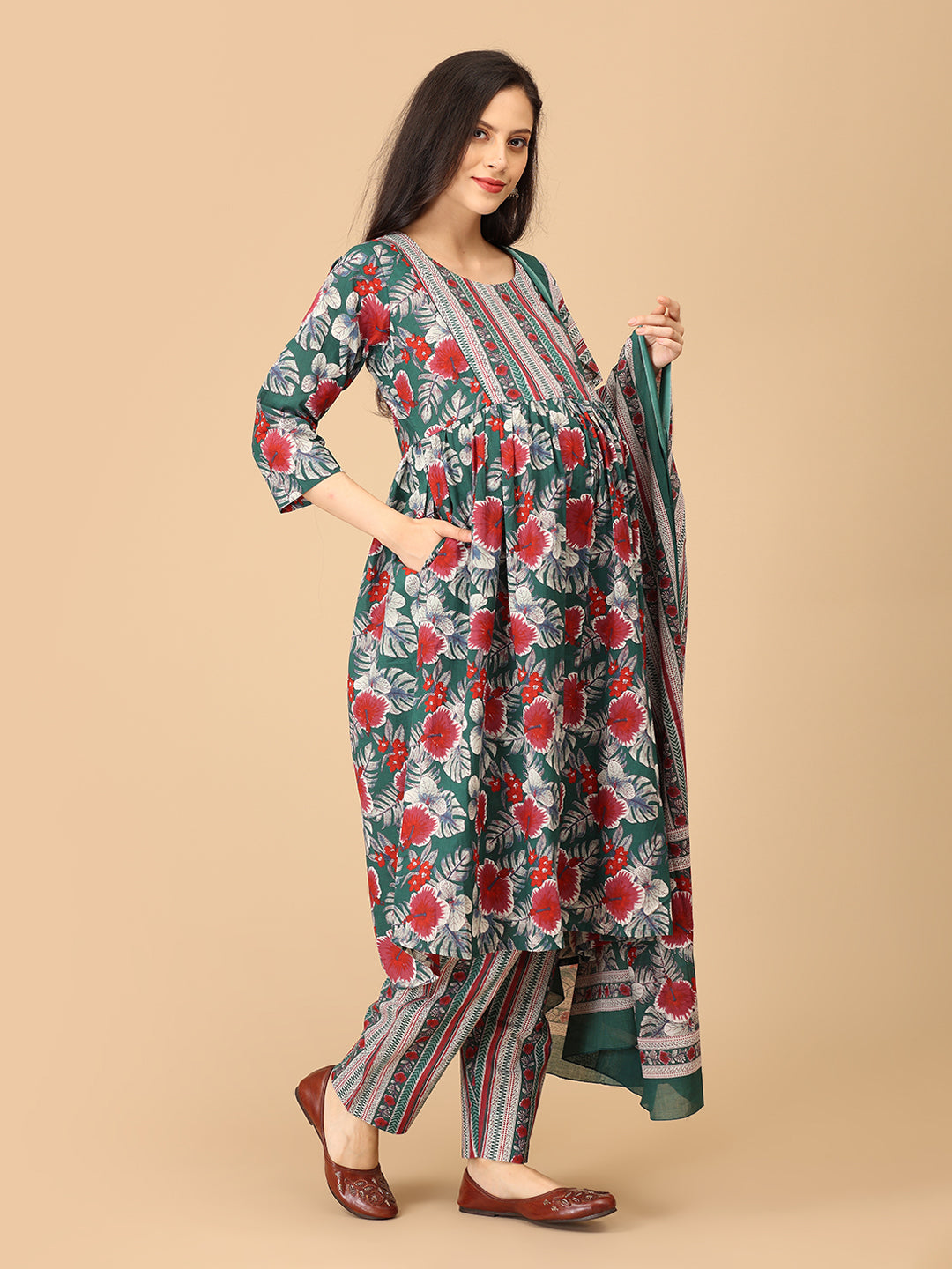 Bloom & Burst Maternity and Nursing Kurta Set With Dupatta