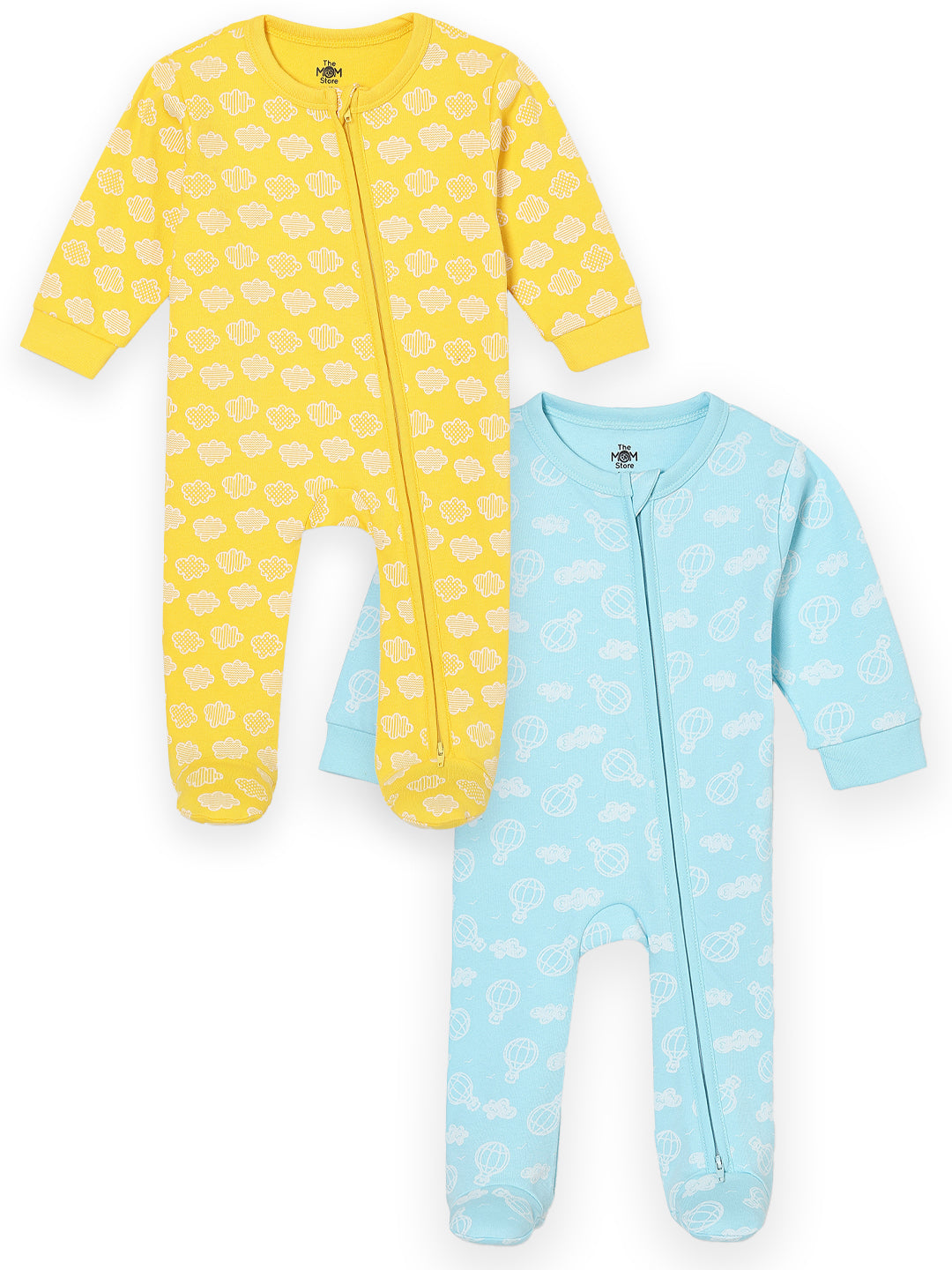 Zipper Romper Combo of 2: Sky Drift and Buttercream Clouds Zipper Romper