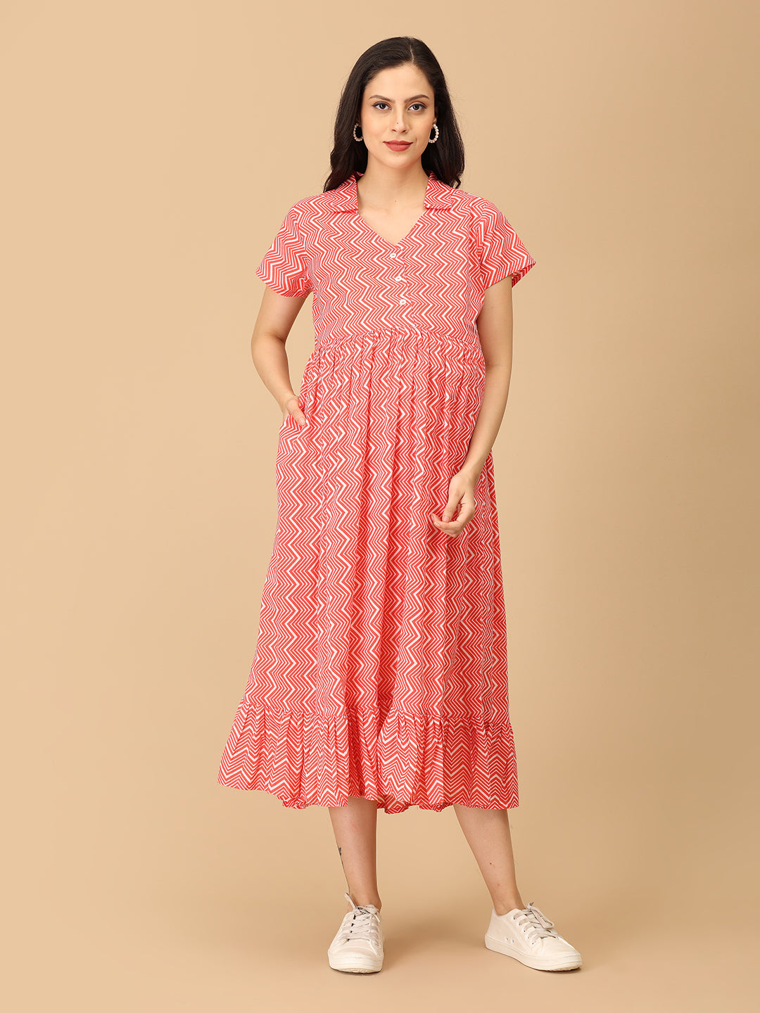 Chroma Coral Maternity and Nursing Dress