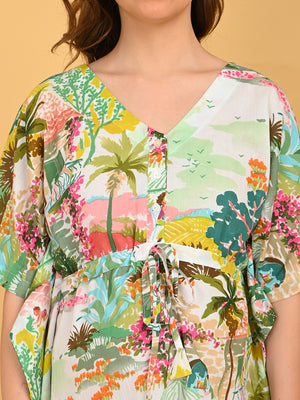 Colour Riot Maternity and Nursing Kaftan Nighty detailed close-up of adjustable waist tie being fastened.