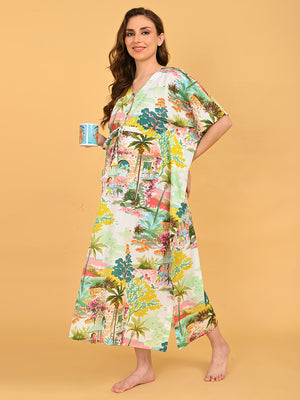 Colour Riot Maternity and Nursing Kaftan Nighty angled side view showing comfortable drape