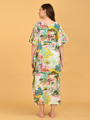 Colour Riot Maternity and Nursing Kaftan Nighty back view highlighting loose, flowy fit and midi length.