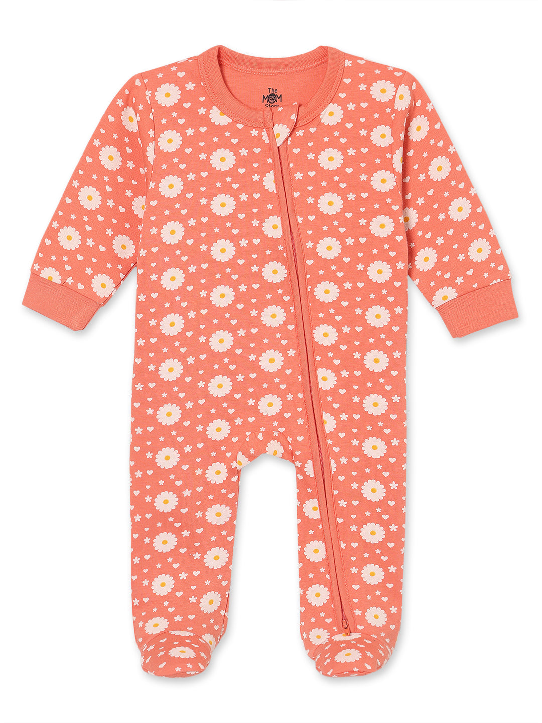 Coral Blossom Infant Zipper Romper