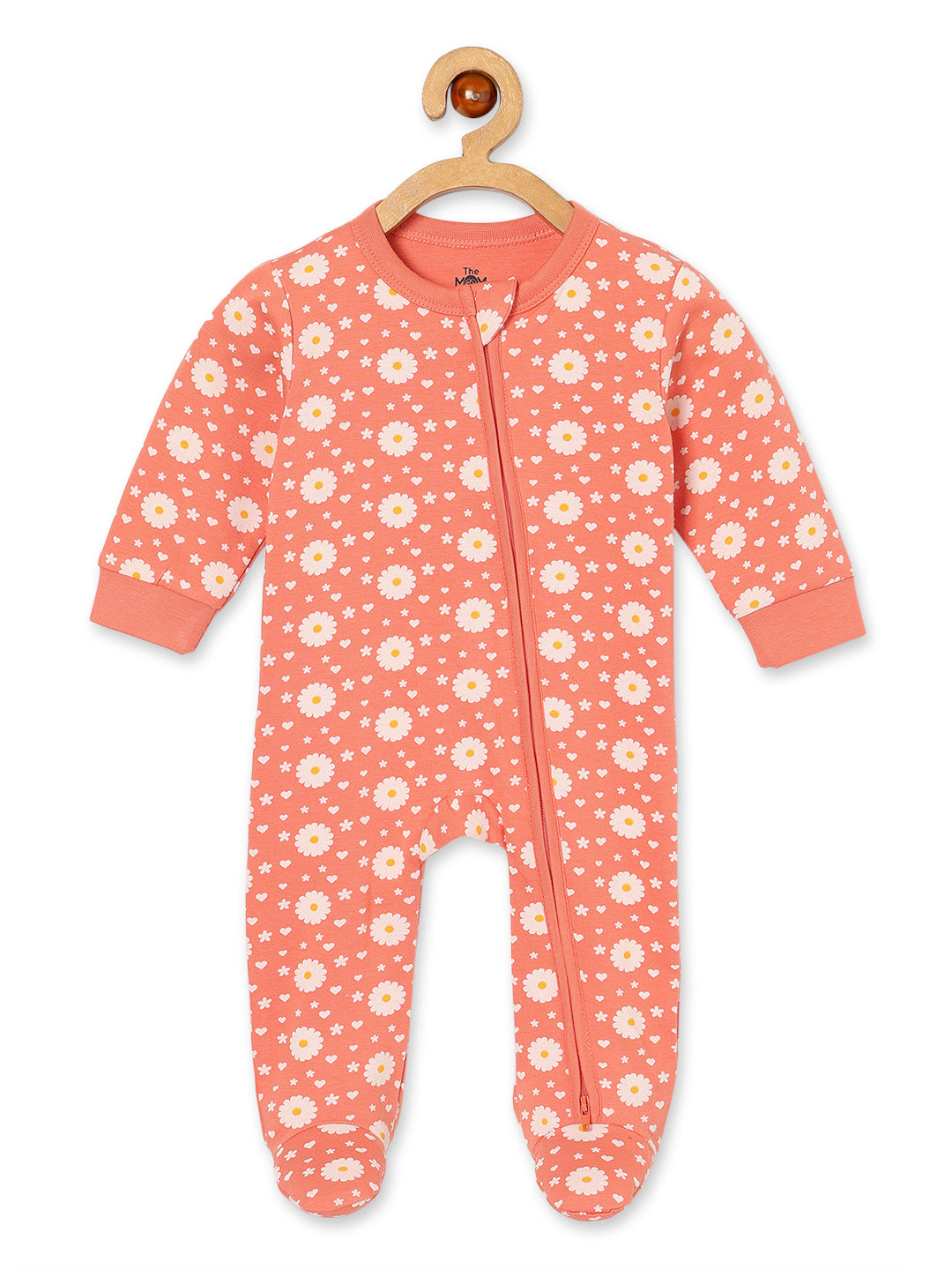 Coral Blossom Infant Zipper Romper