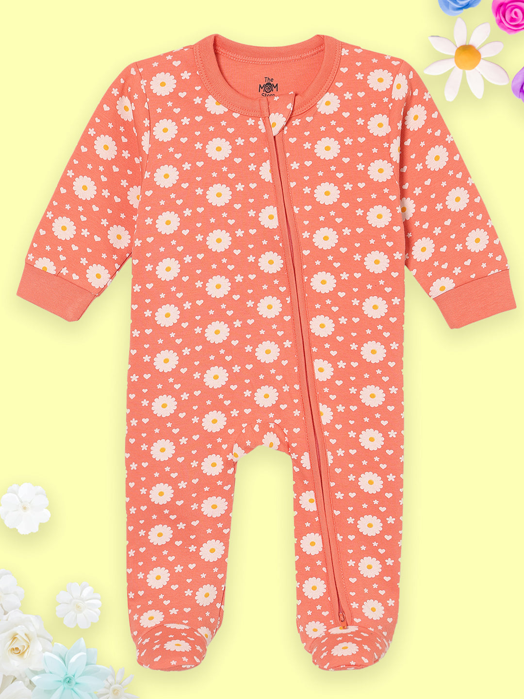 Coral Blossom Infant Zipper Romper