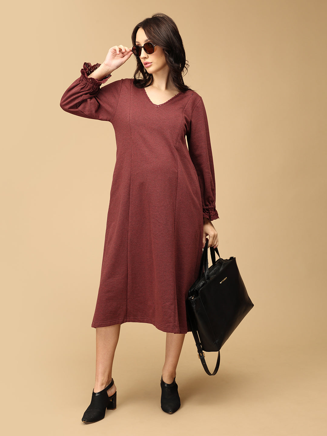 Cozy Claret Maternity and Nursing Winter Dress