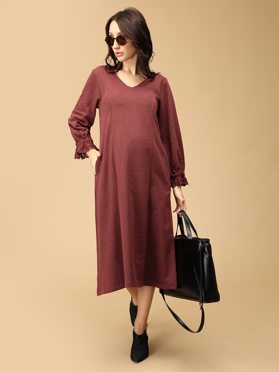 Cozy Claret Maternity and Nursing Winter Dress