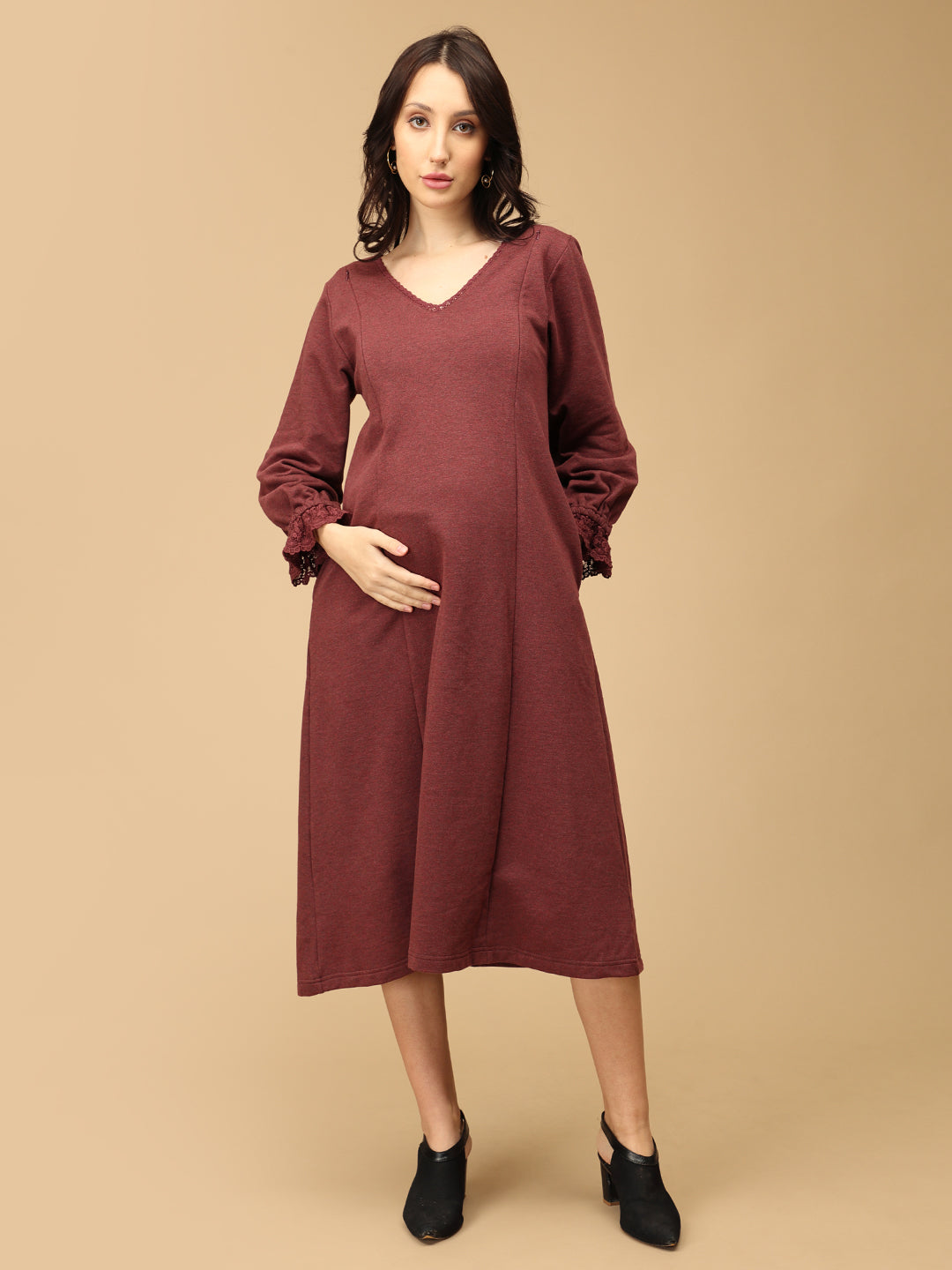 Cozy Claret Maternity and Nursing Winter Dress