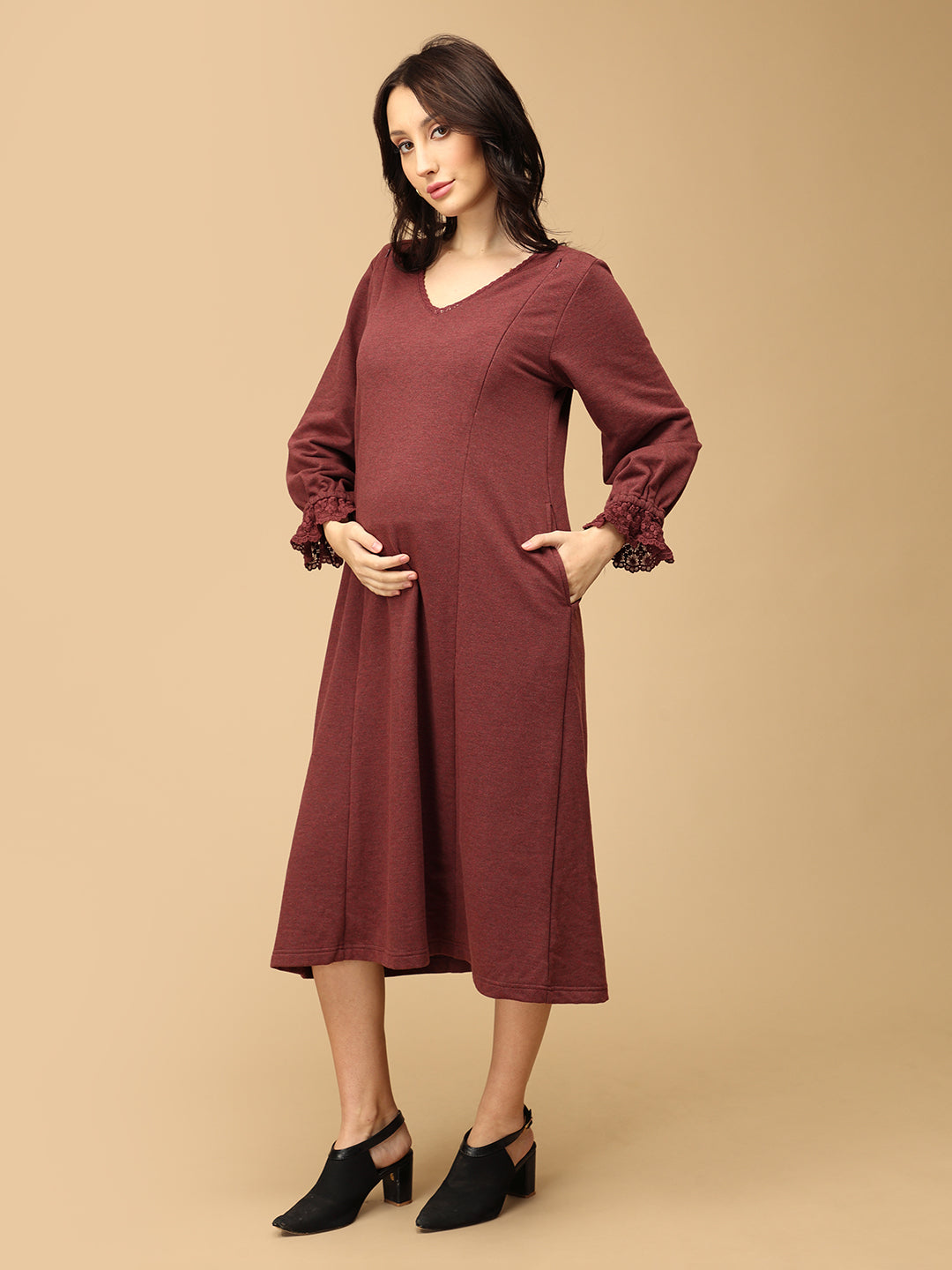 Cozy Claret Maternity and Nursing Winter Dress