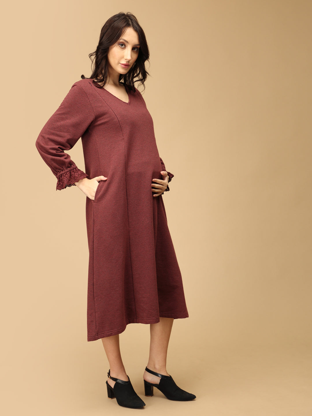 Cozy Claret Maternity and Nursing Winter Dress