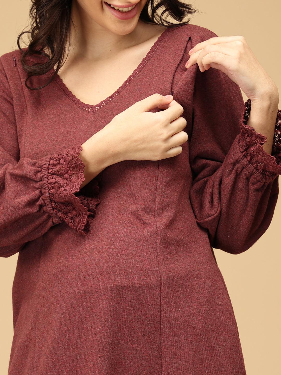 Cozy Claret Maternity and Nursing Winter Dress