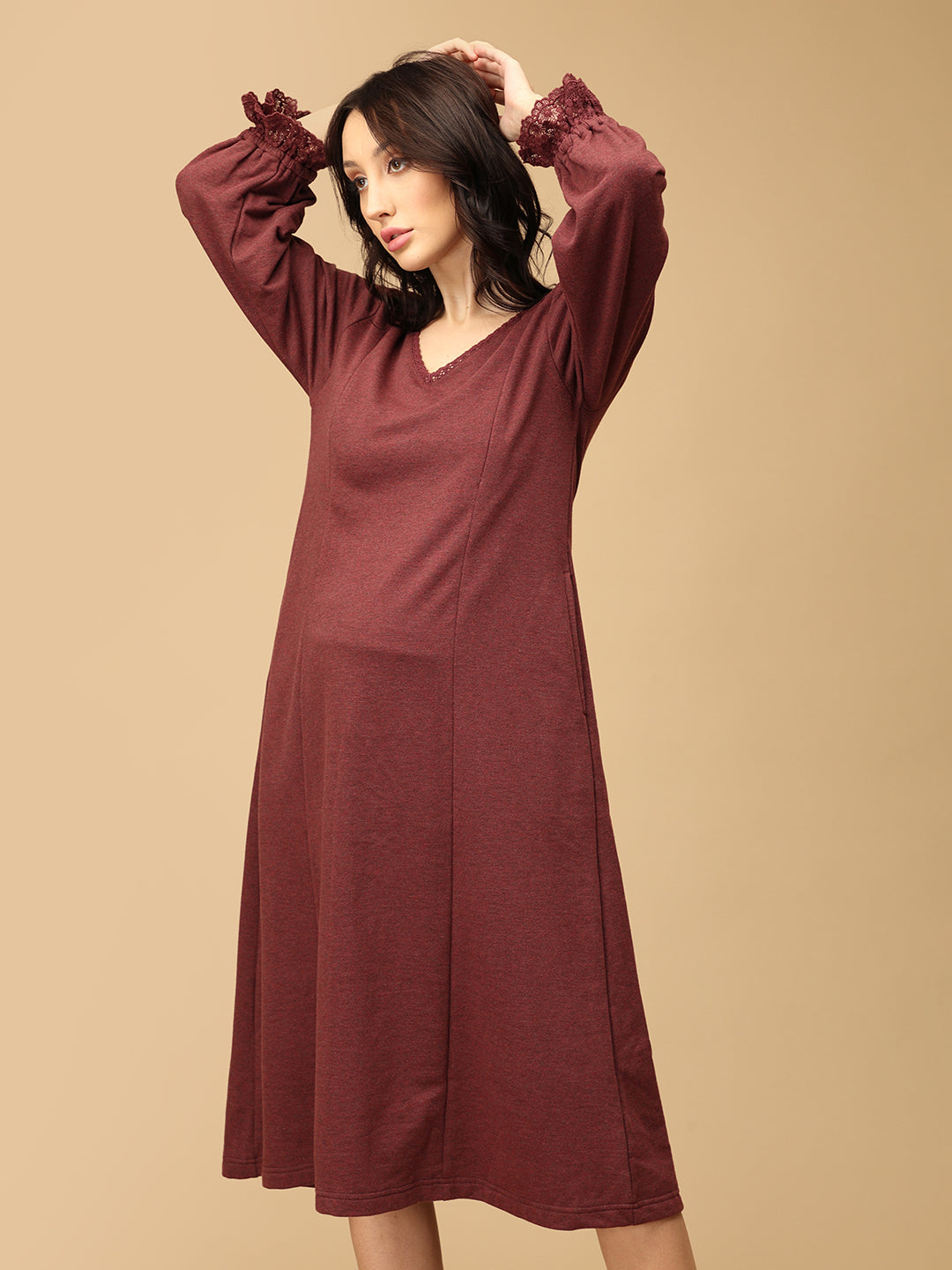 Cozy Claret Maternity and Nursing Winter Dress