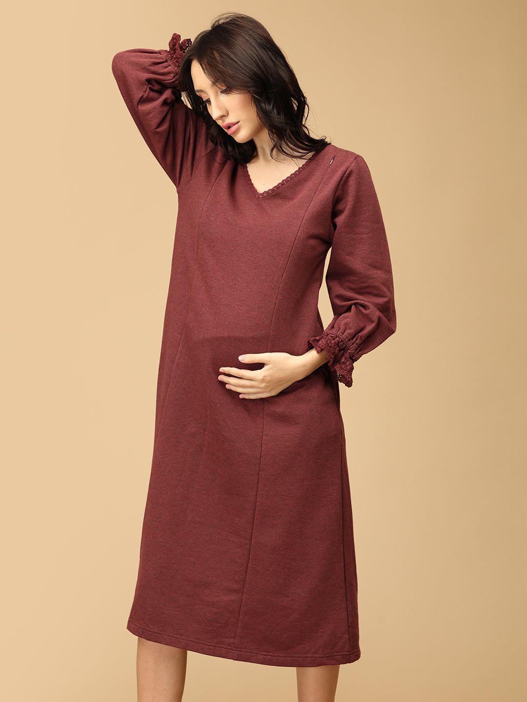 Cozy Claret Maternity and Nursing Winter Dress