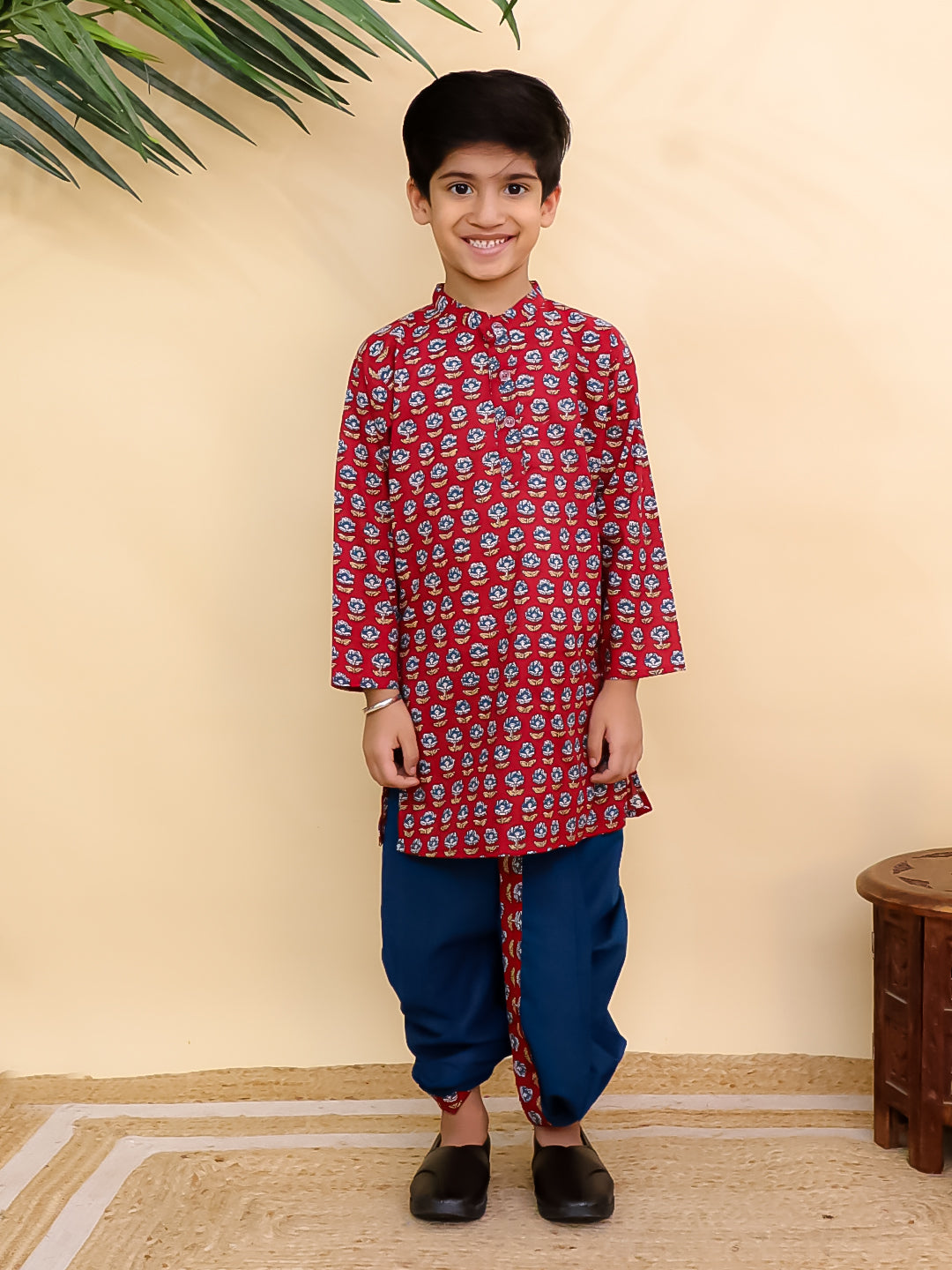 Crimson Floral Boys Dhoti Kurta Set