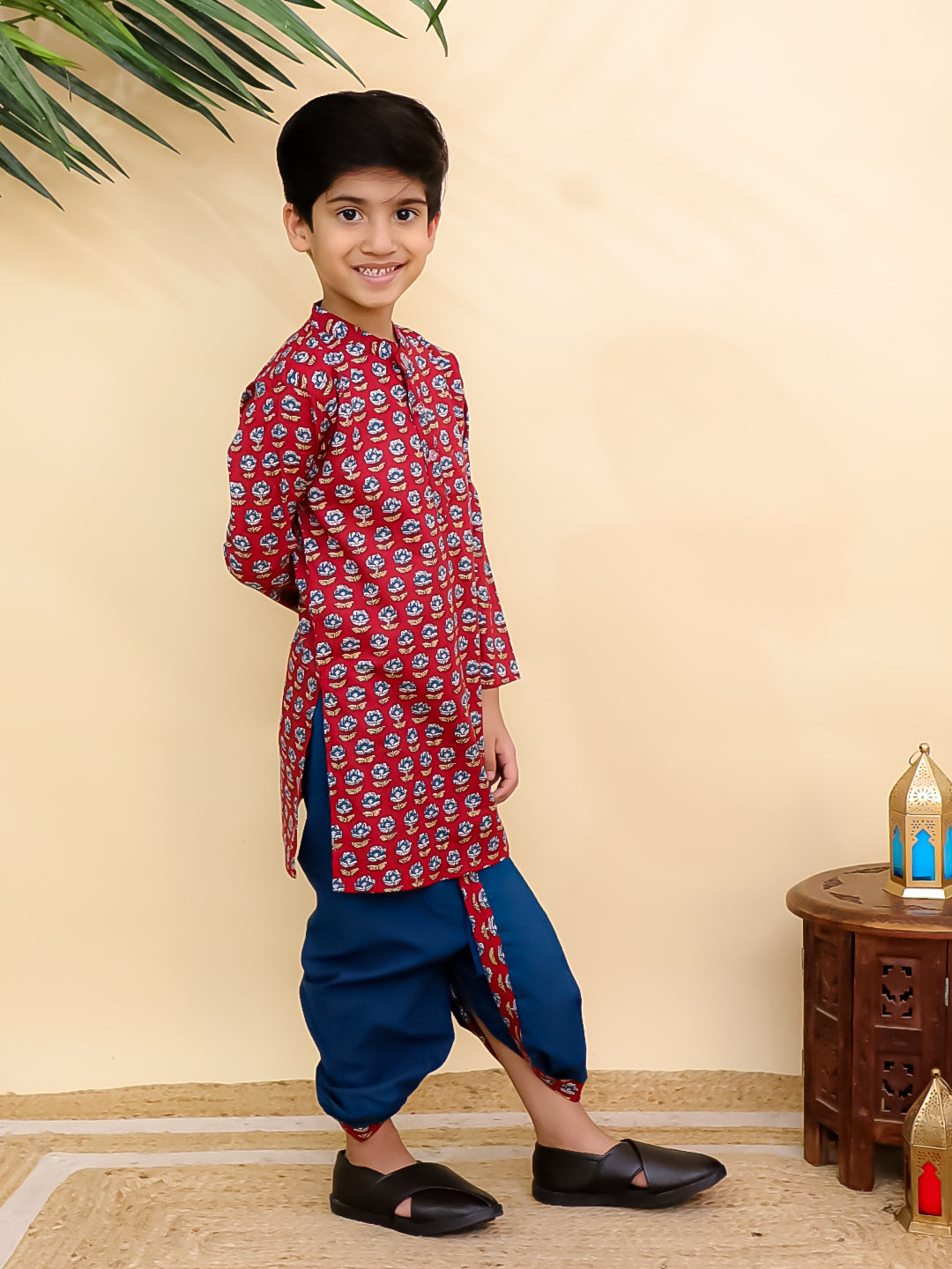 Crimson Floral Boys Dhoti Kurta Set