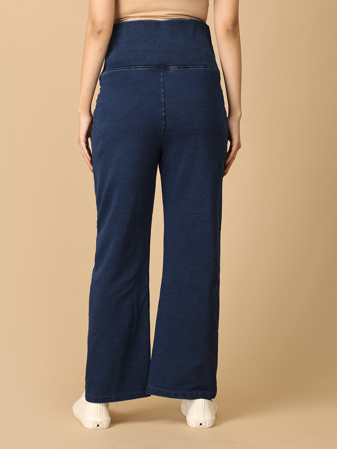 Dark Blue Maternity Knit Denims With Belly Support- Dark Wash
