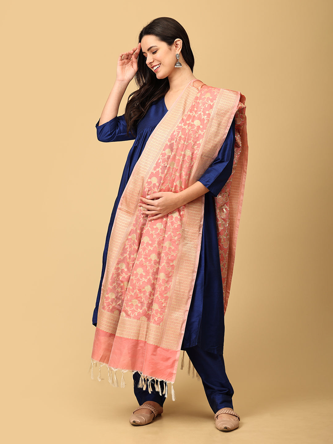 Diva Blue Maternity And Nursing Silk Kurta Set With Dupatta