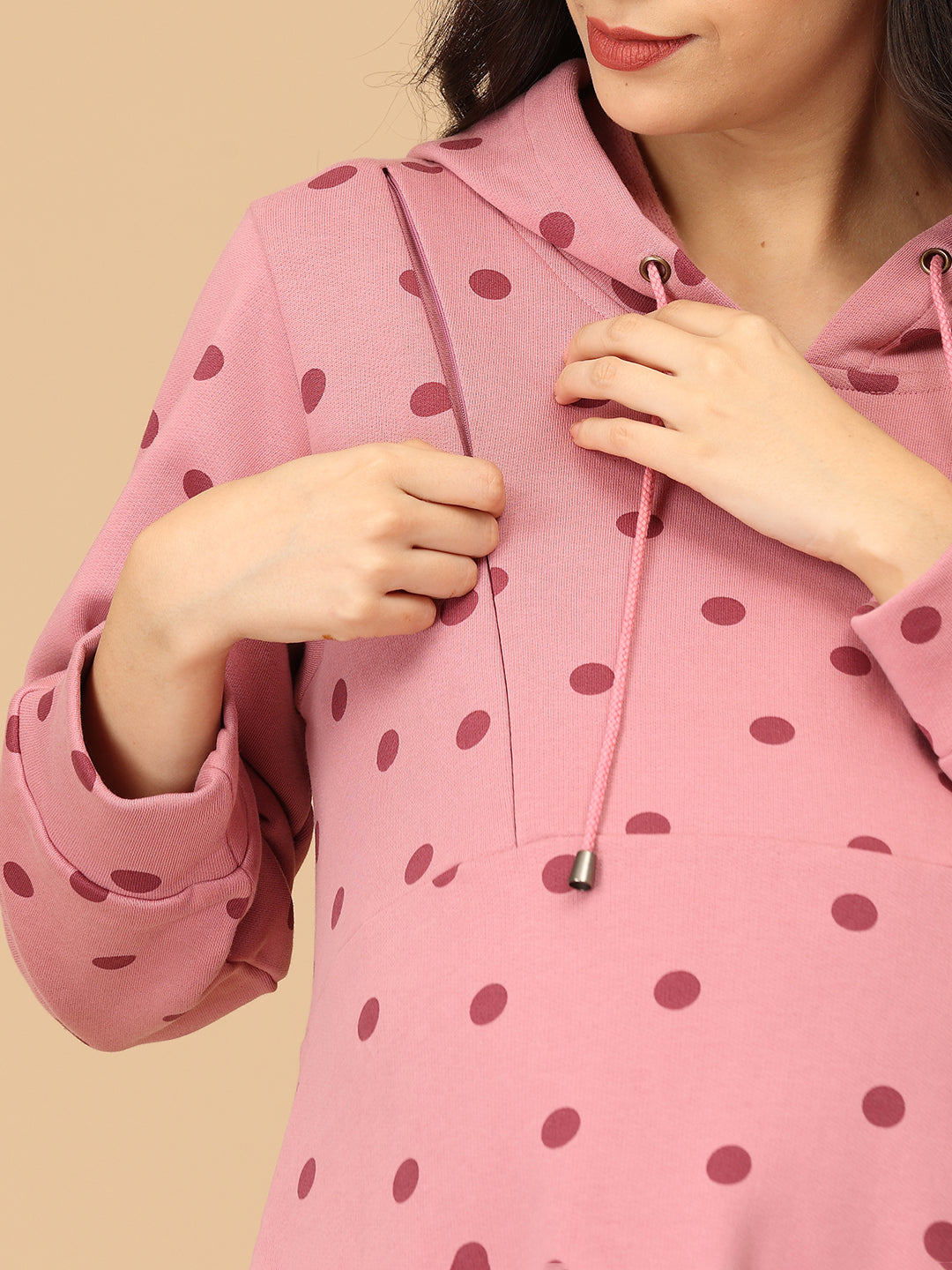 Dot Dot Blush Maternity and Nursing Hoodie Dress