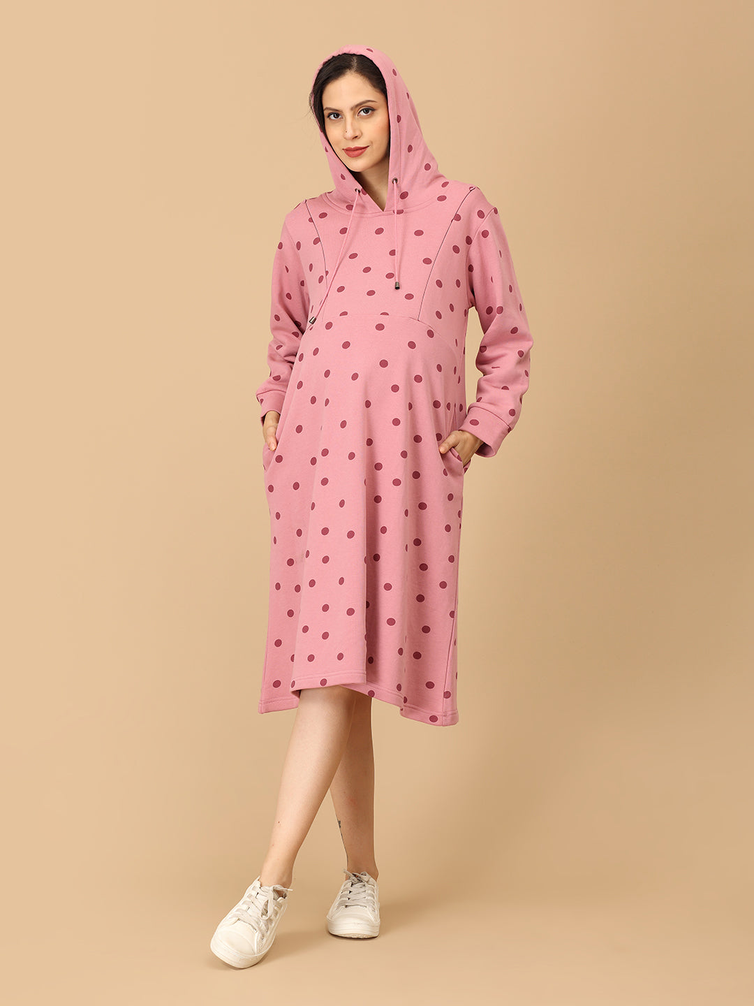 Dot Dot Blush Maternity and Nursing Hoodie Dress