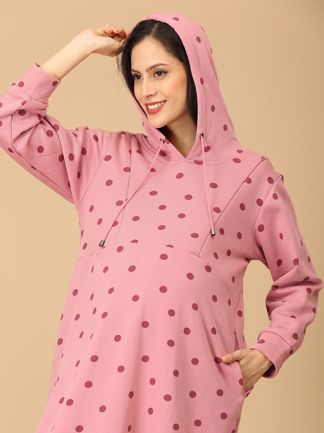 Dot Dot Blush Maternity and Nursing Hoodie Dress