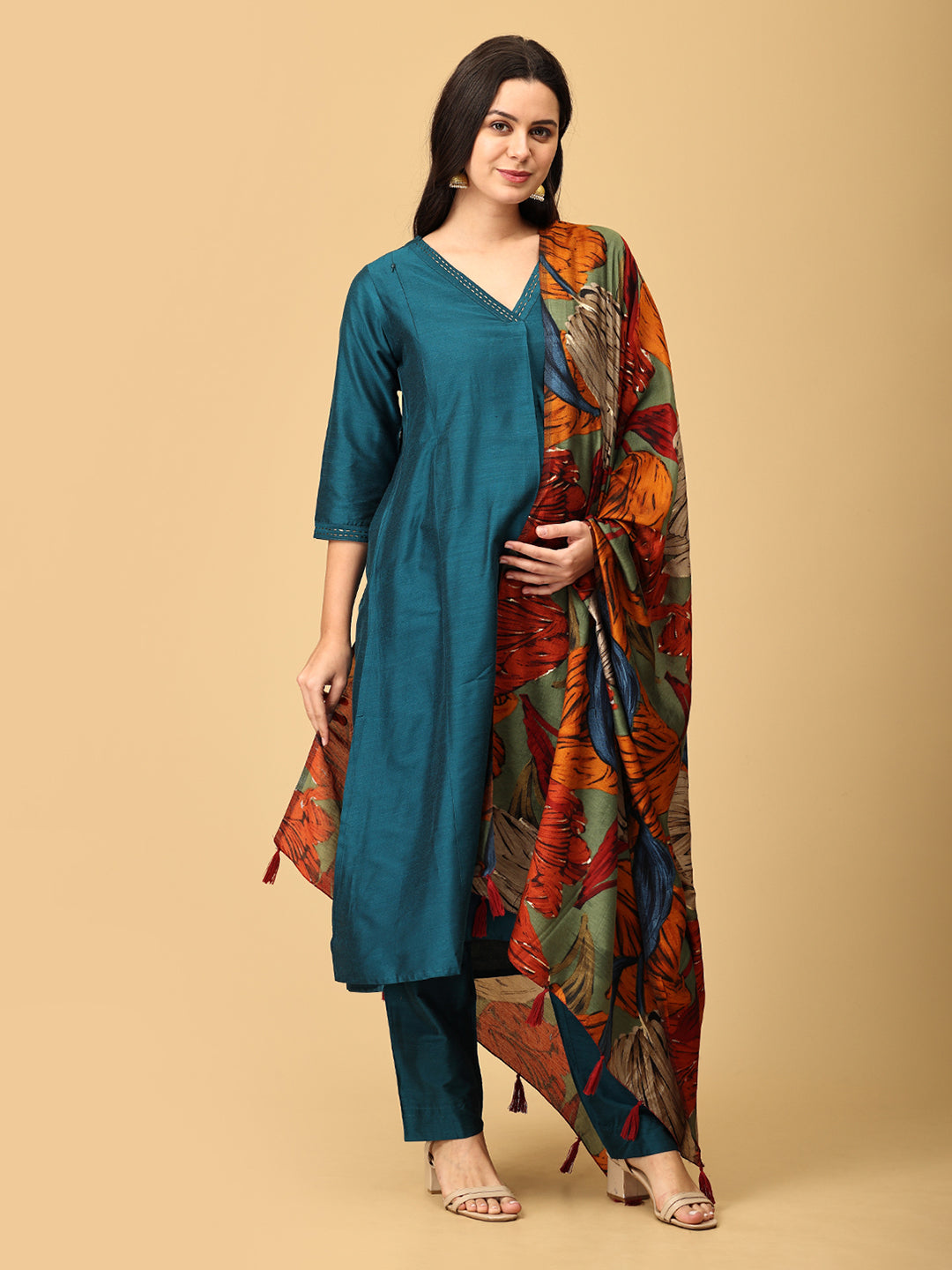 Drama at Gala Embroidered Maternity and Nursing Silk Kurta Set With Dupatta