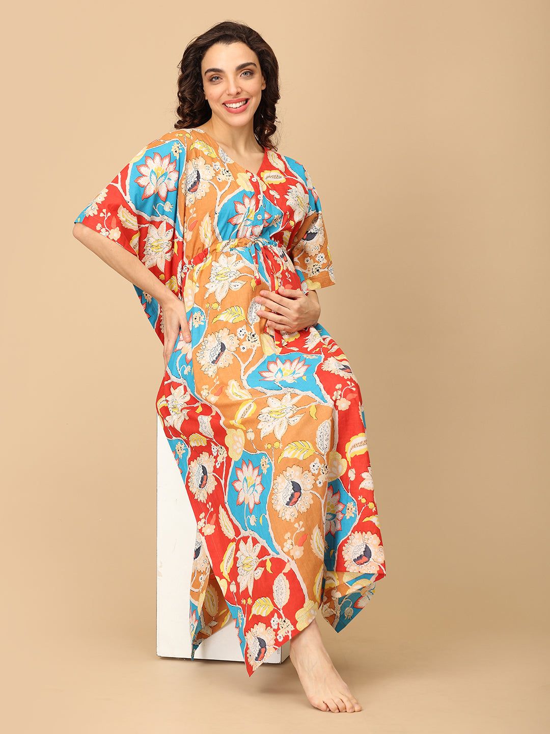 Dusky Petals Maternity and Nursing Kaftan Nighty