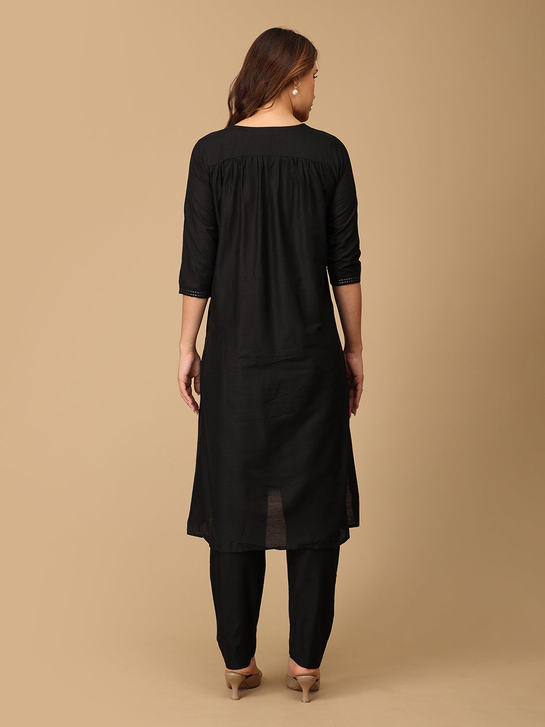 Ebony Embroidered Maternity and Nursing Silk Kurta Set