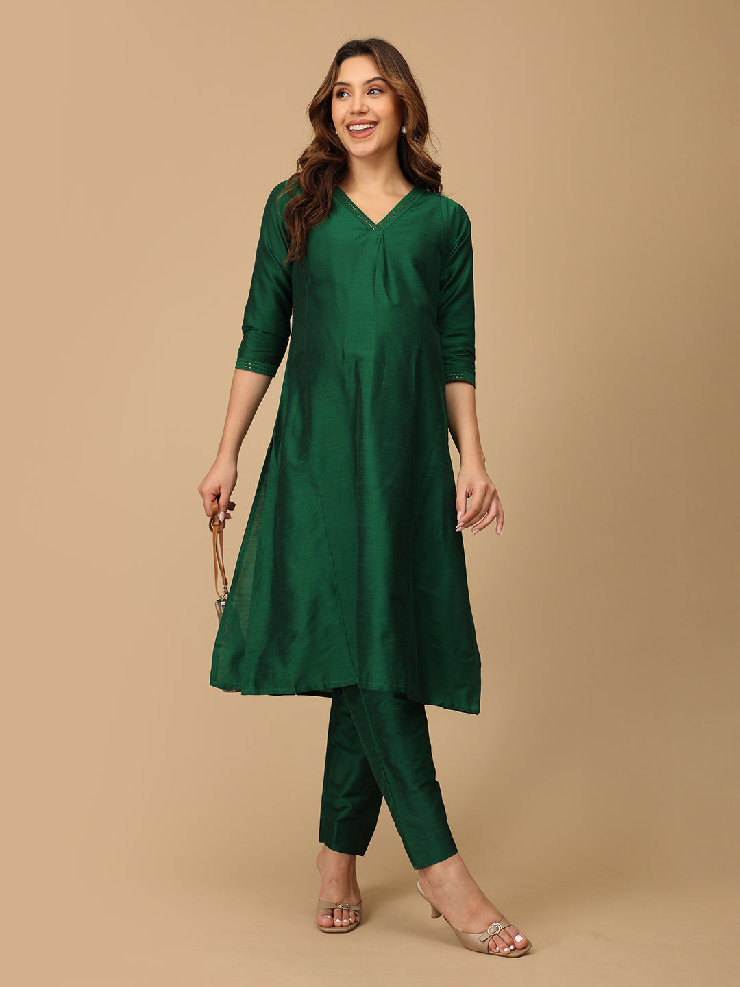 Eden Green Embroidered Maternity Silk Kurta Set with Nursing