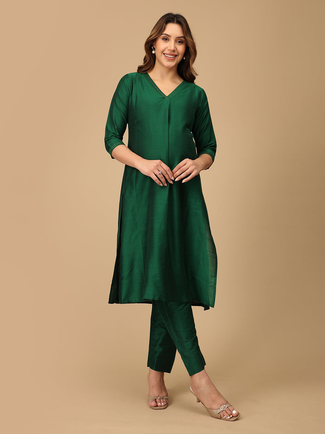 Eden Green Embroidered Maternity Silk Kurta Set with Nursing