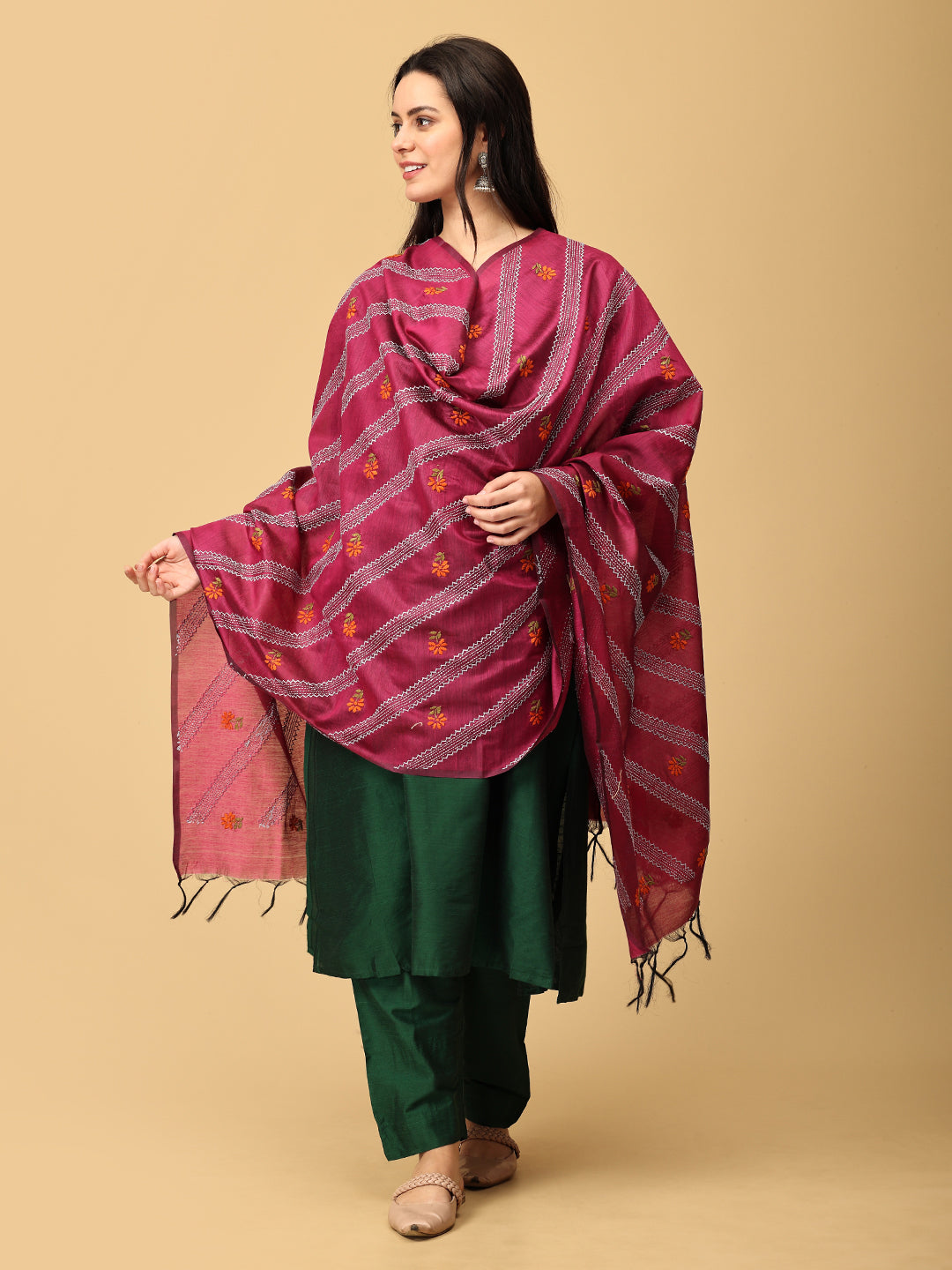 Eden Green Embroidered Maternity and Nursing Silk Kurta Set With Dupatta