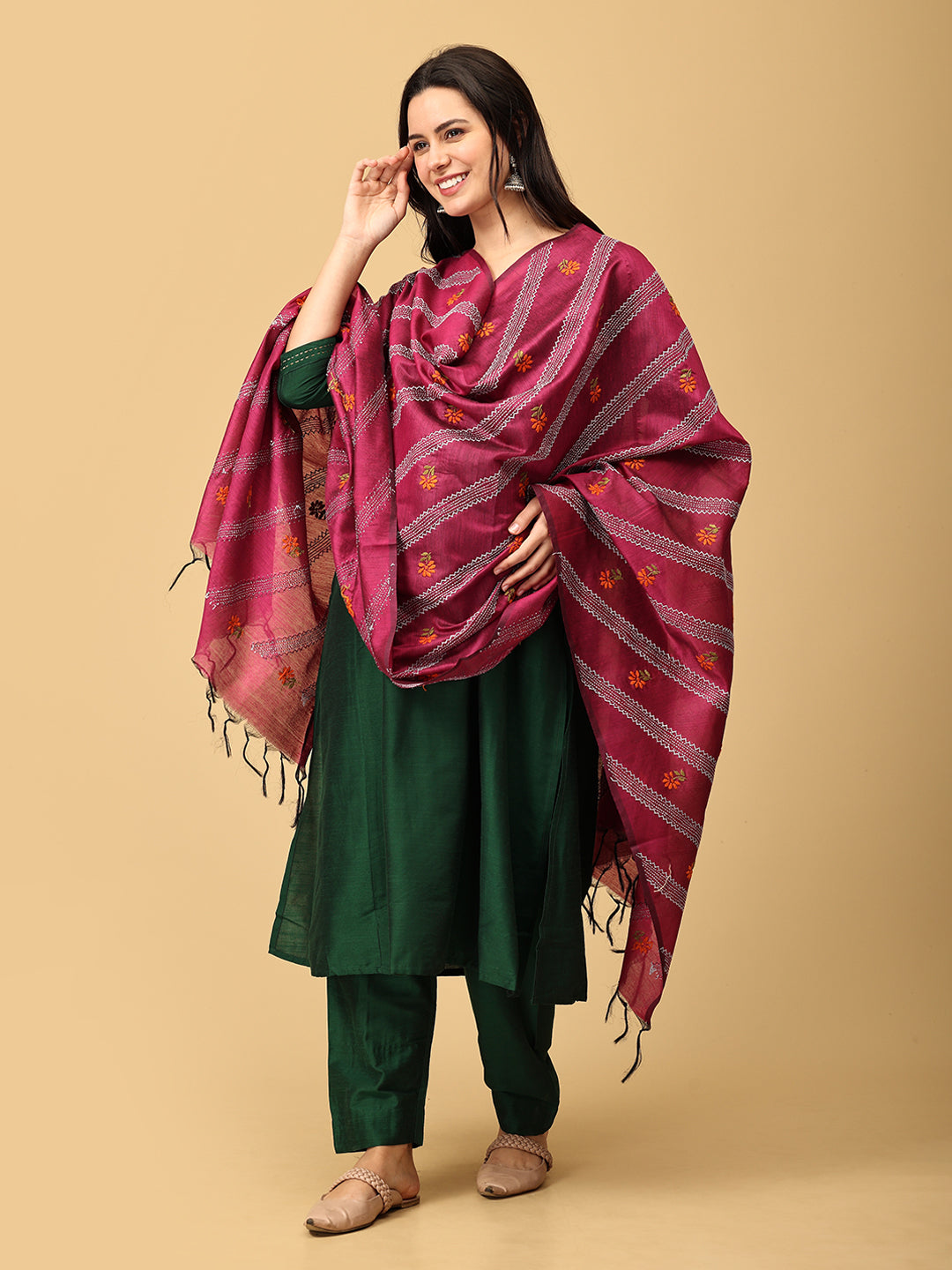 Eden Green Embroidered Maternity and Nursing Silk Kurta Set With Dupatta