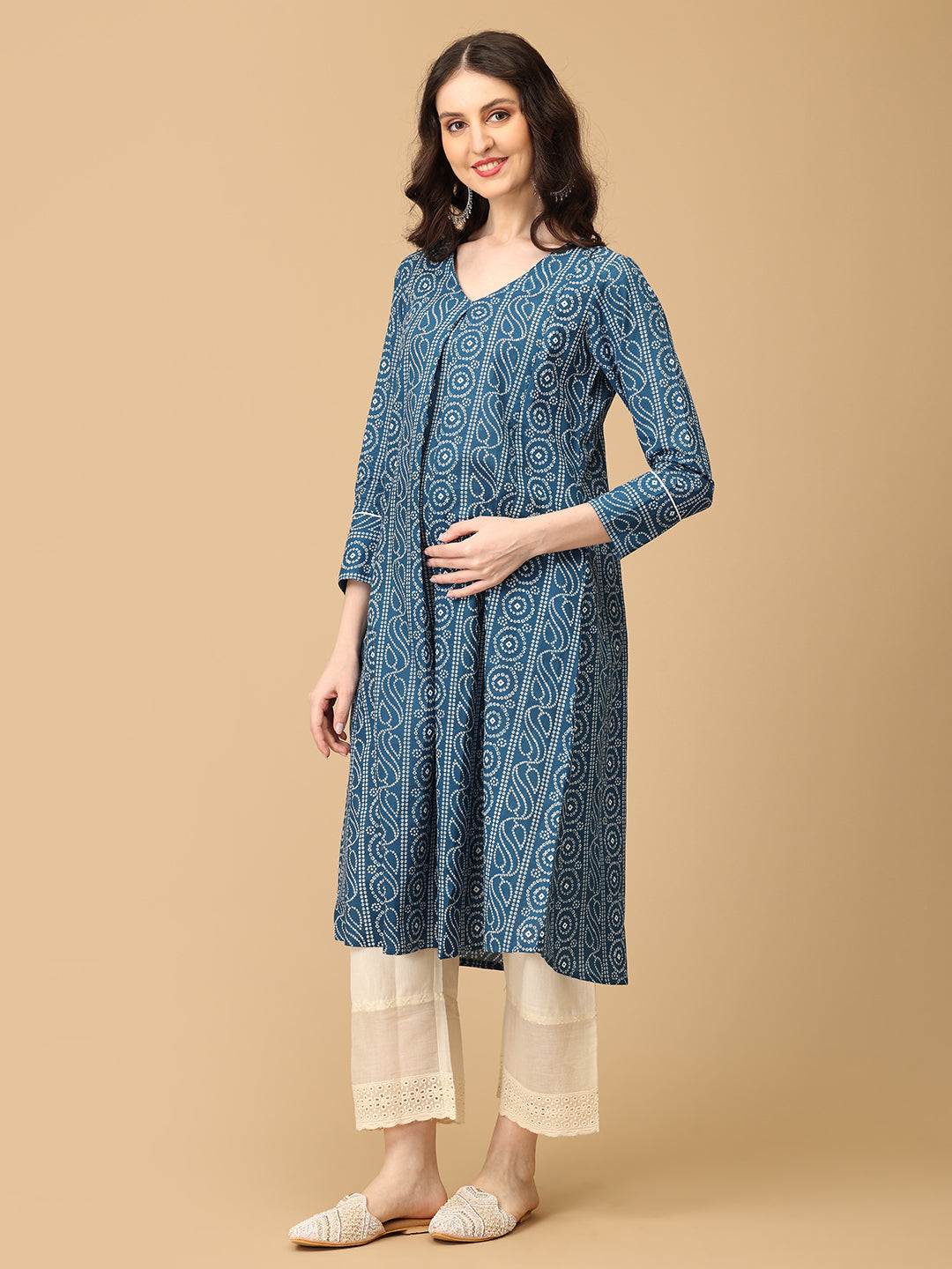 Ethereal Teal Maternity and Nursing Anarkali Set