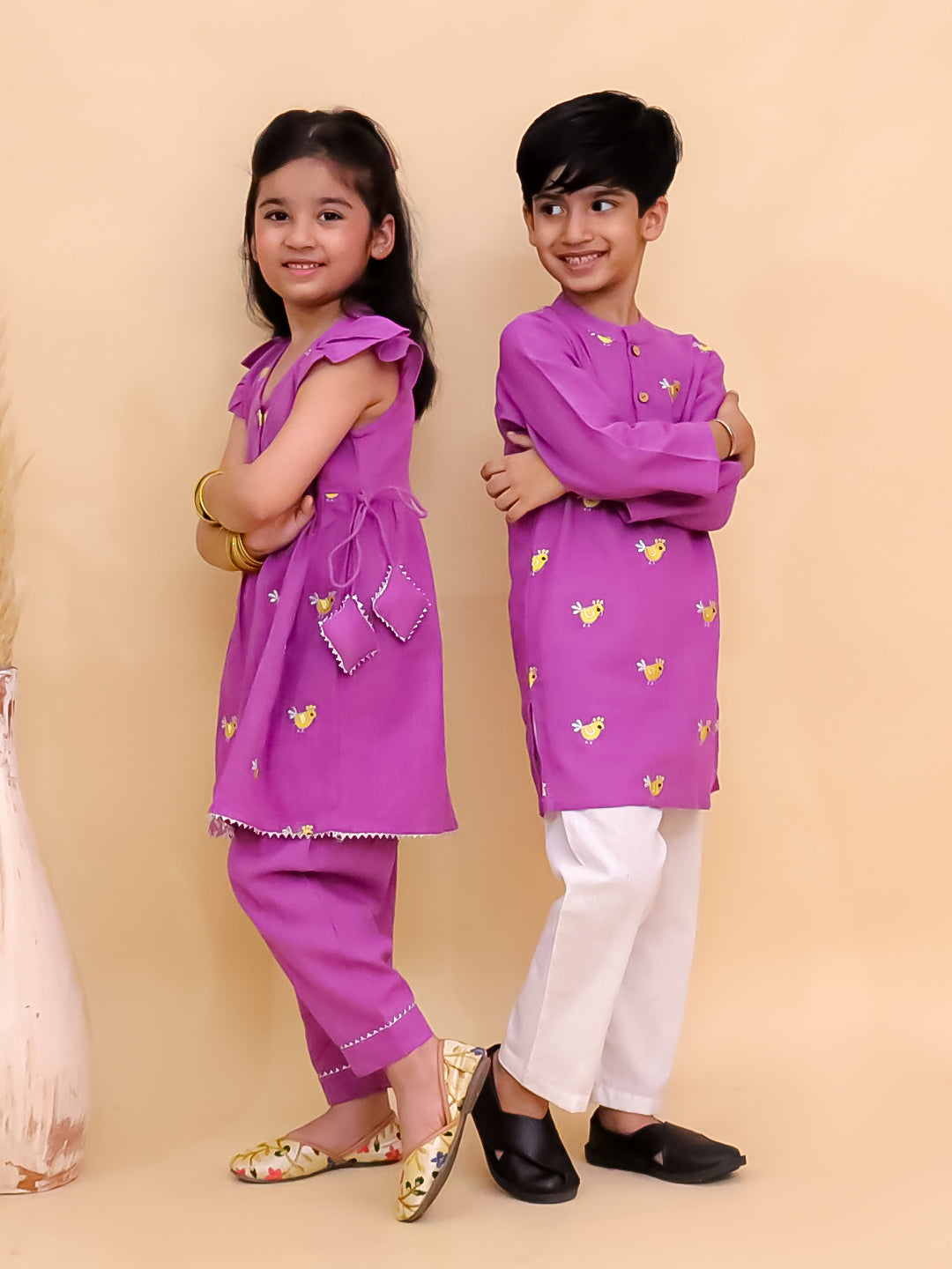 Ethnic Set-Jhilmil Girls Kurta Pajama Set with Tweet Dreams Boys Kurta Pajama Set