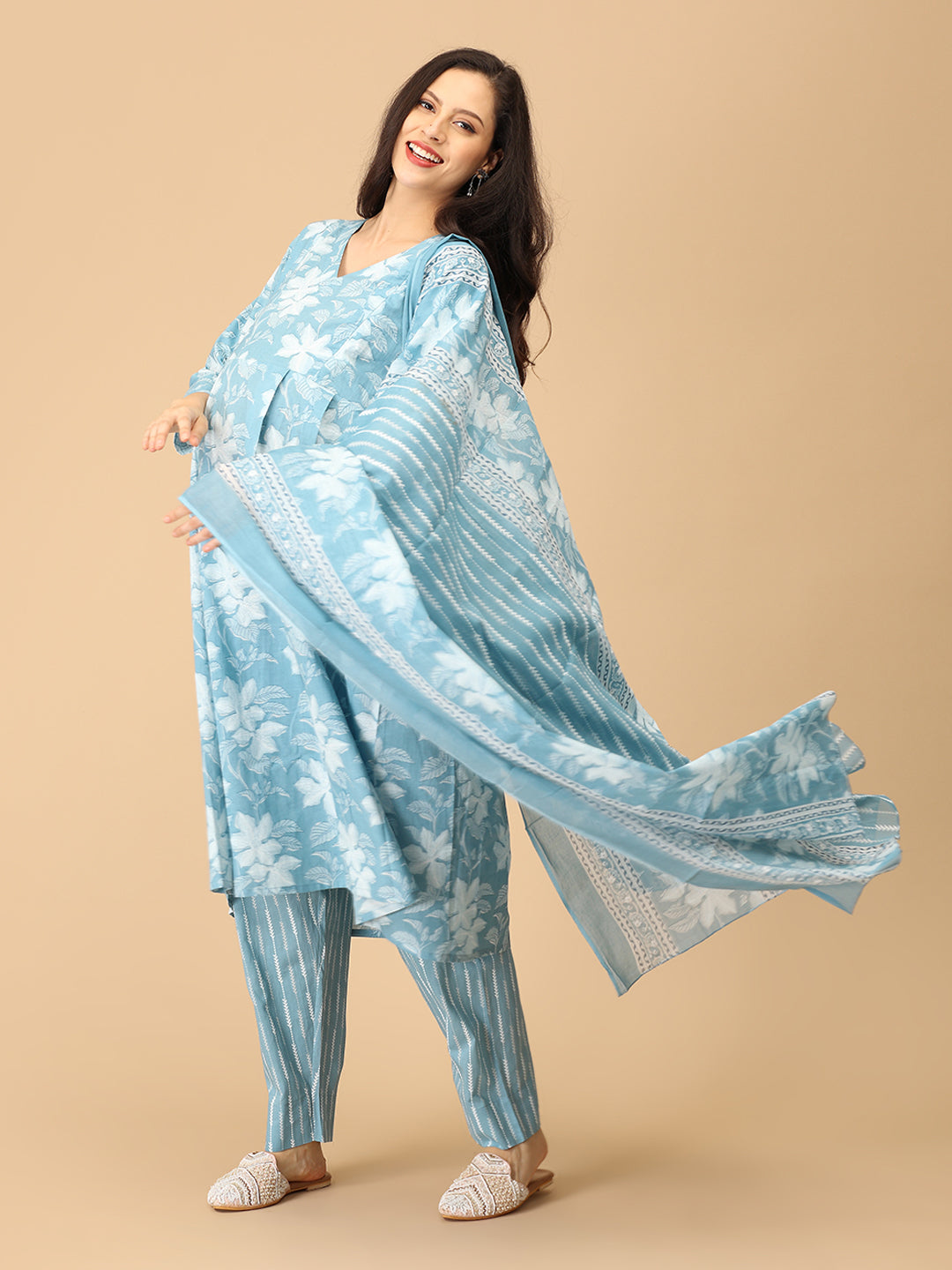 Faded Fine Maternity and Nursing Kurta Set With Dupatta