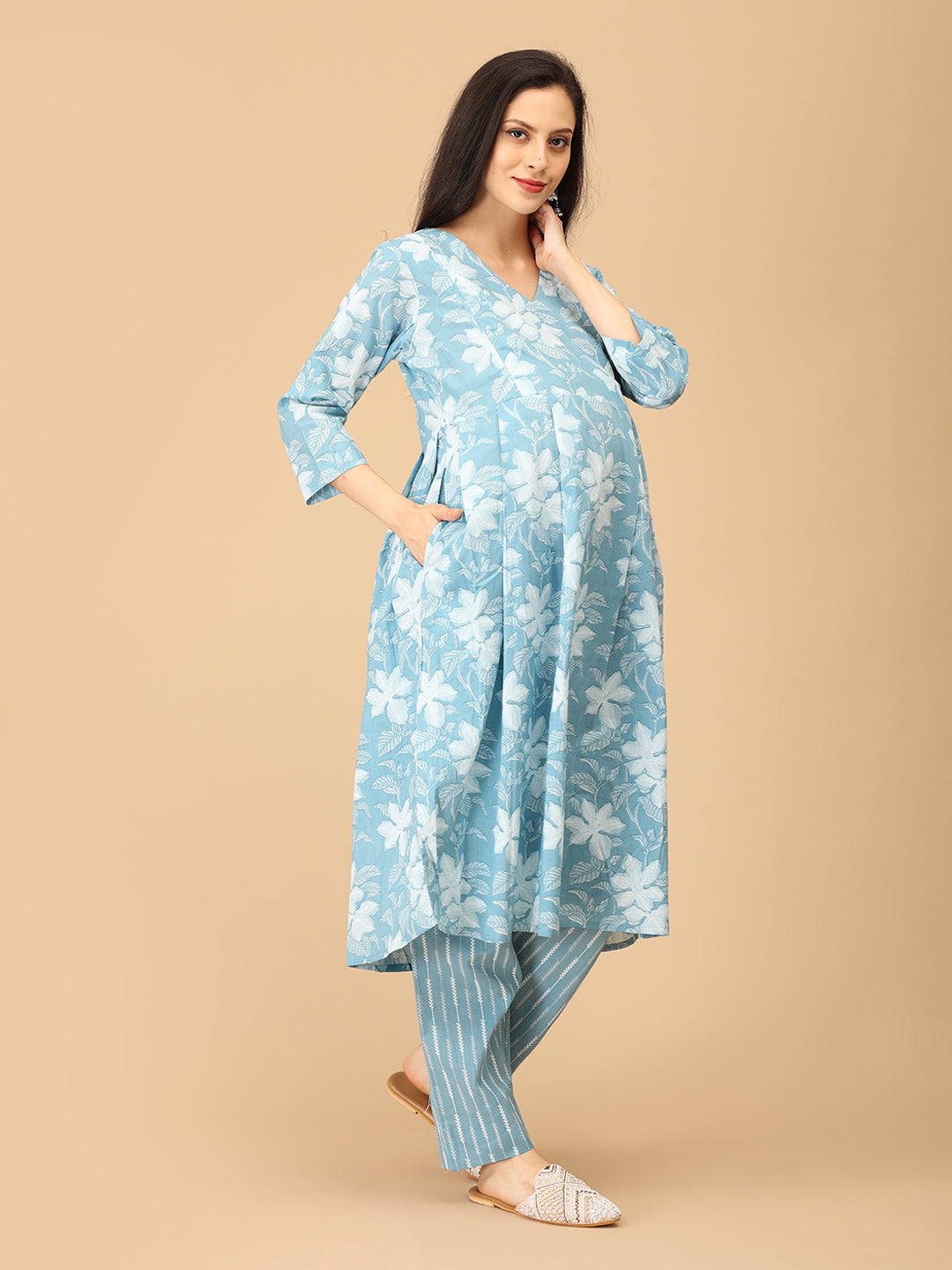 Faded Fine Maternity and Nursing Kurta Set With Dupatta