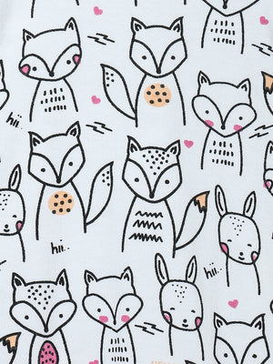 Close up Picture of a jabla style romper from the mom store showing fox designs