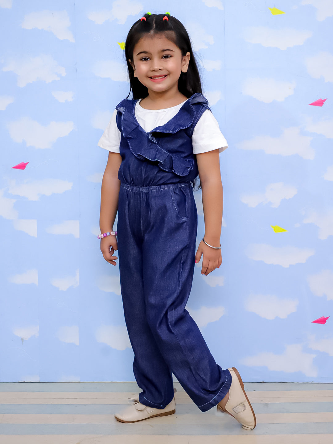 Frilled Girls Jumpsuit Dark Wash