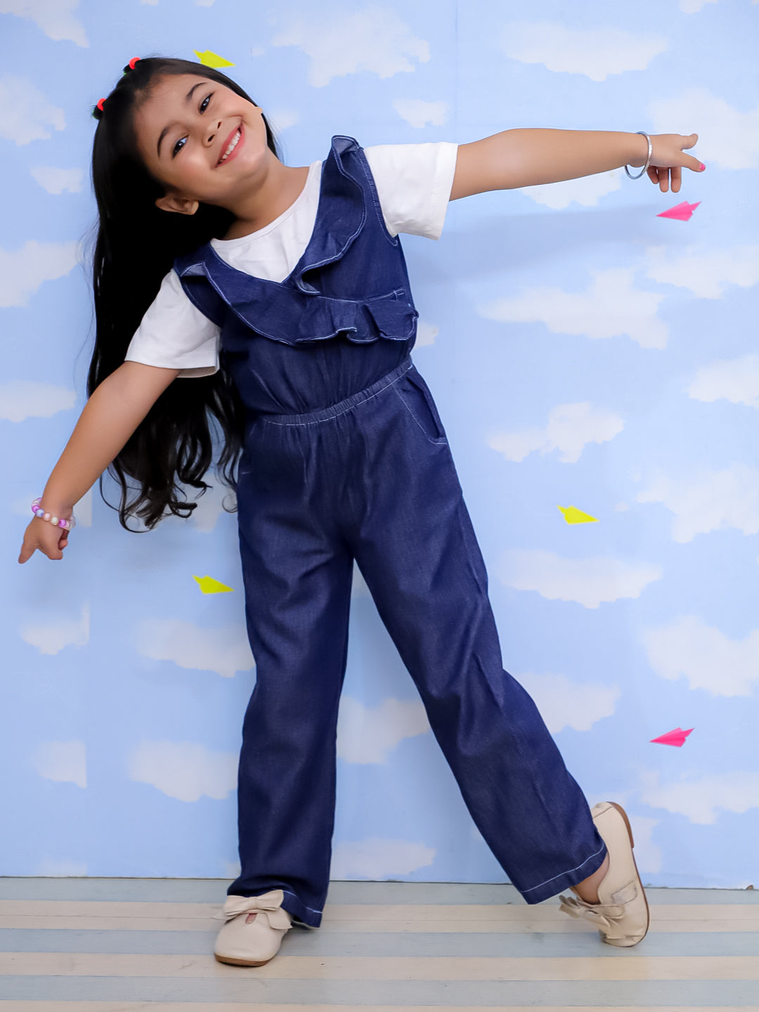 Frilled Girls Jumpsuit Dark Wash