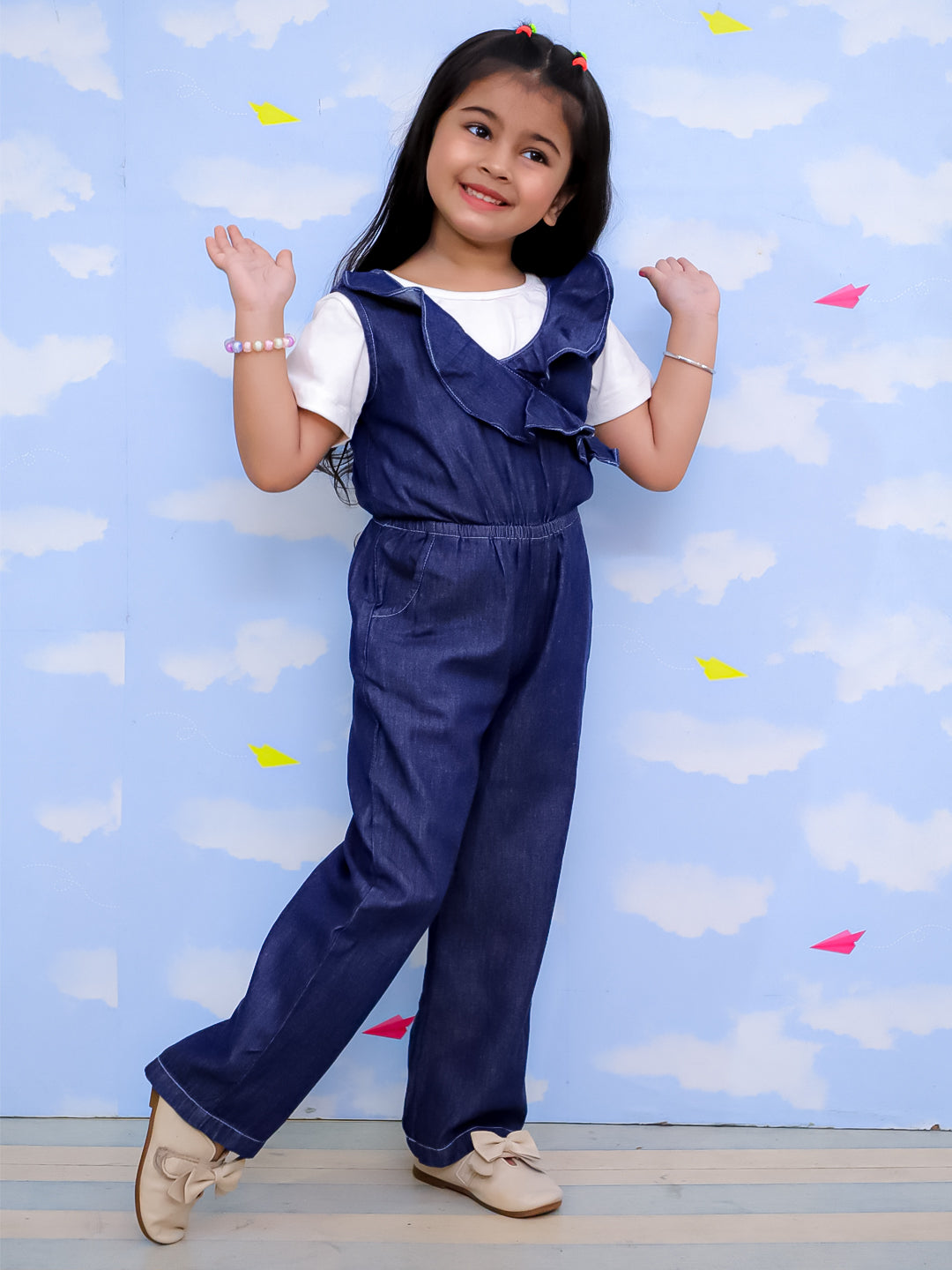 Frilled Girls Jumpsuit Dark Wash