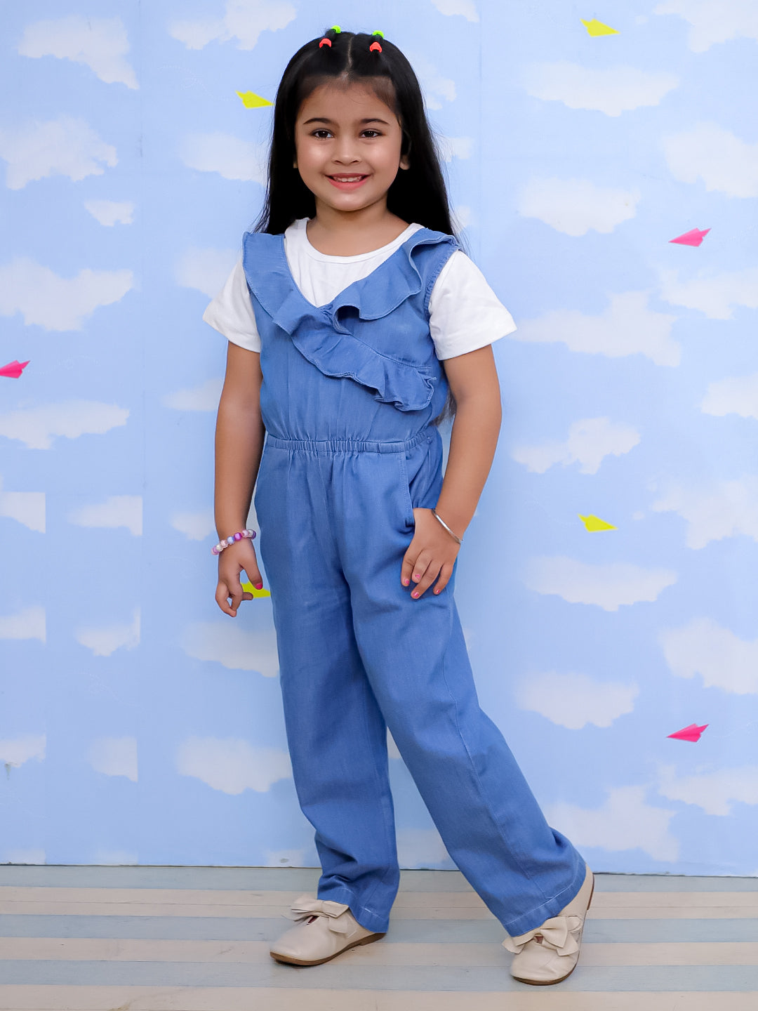 Frilled Girls Jumpsuit Light Wash