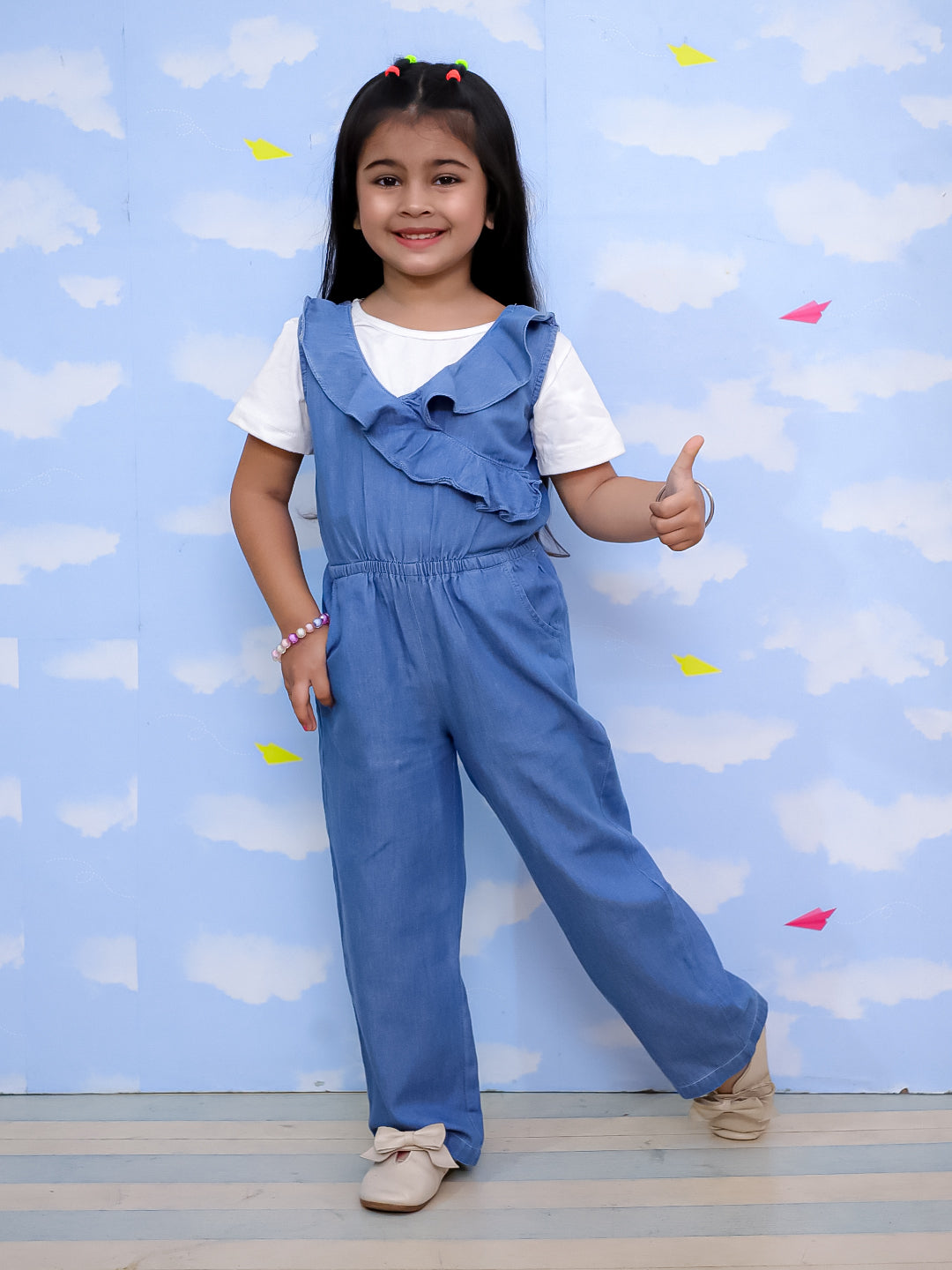 Frilled Girls Jumpsuit Light Wash